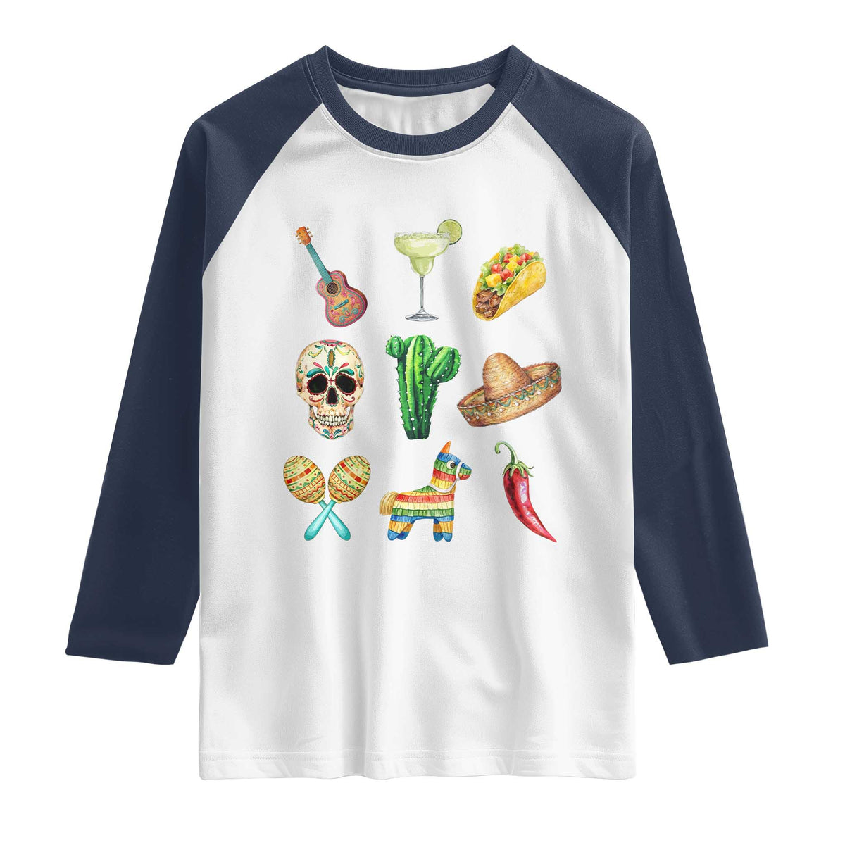 Cinco De Mayo Raglan Shirt Mexican Fiesta Party Celebration TS12 White Navy Print Your Wear