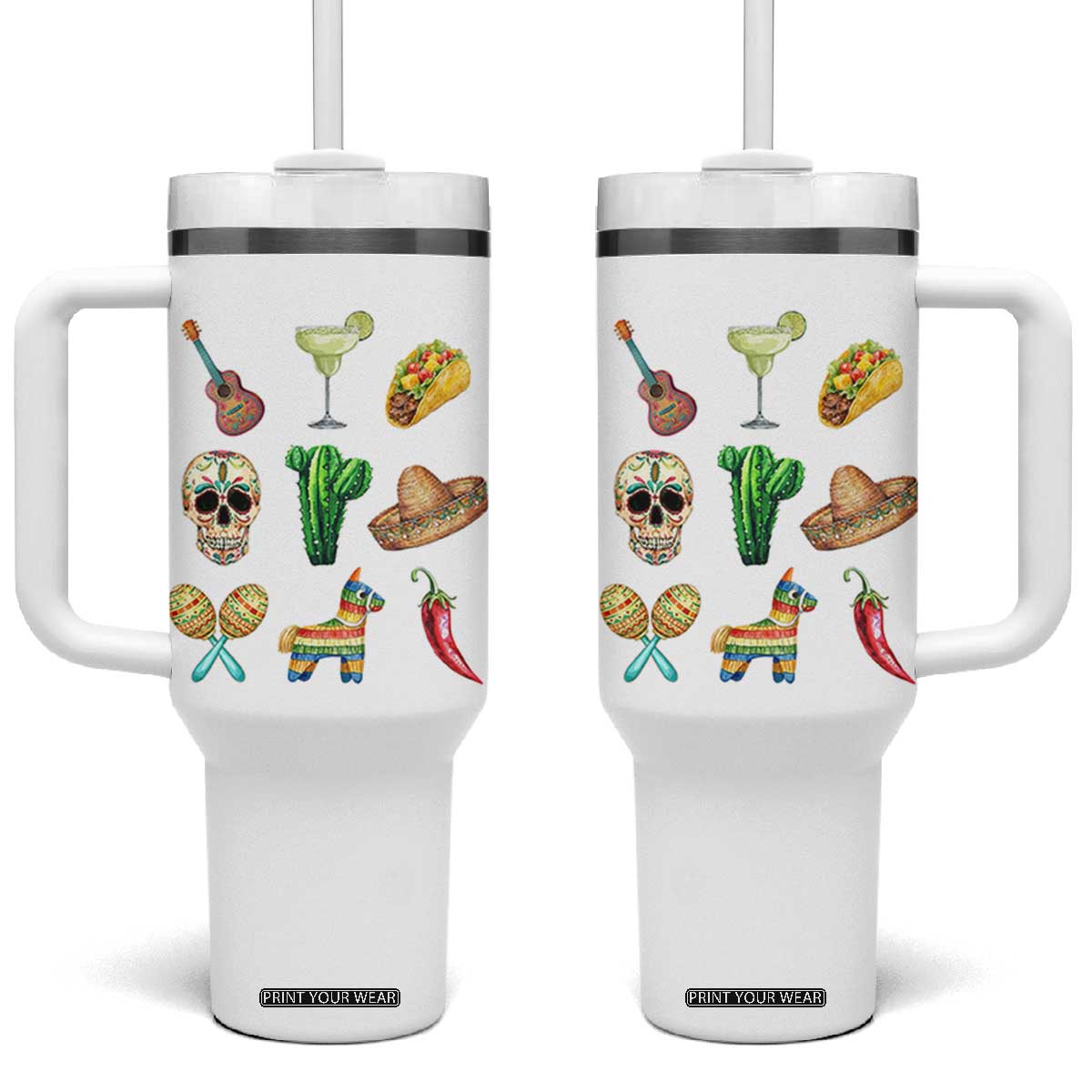 Cinco De Mayo Tumbler With Handle Mexican Fiesta Party Celebration TS12 One Size: 40 oz White Print Your Wear