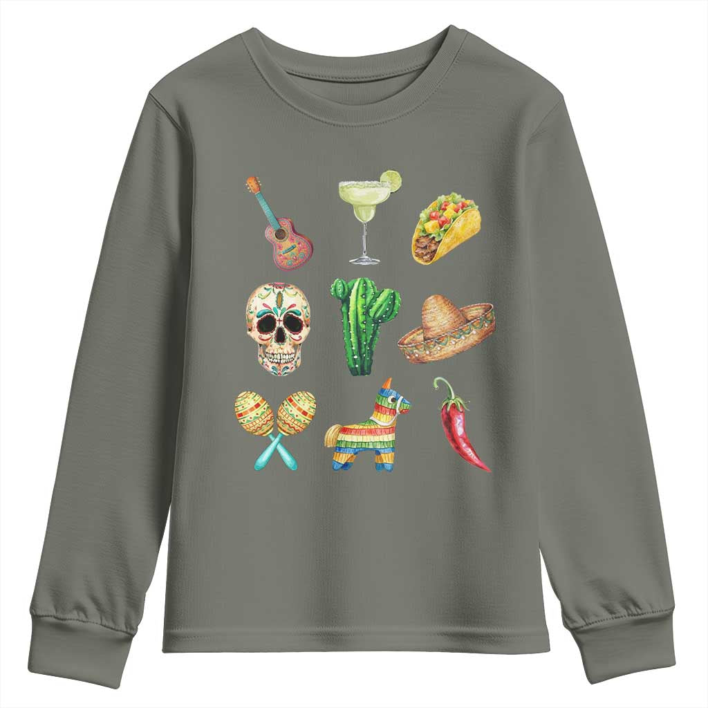 Cinco De Mayo Youth Sweatshirt Mexican Fiesta Party Celebration TS12 Military Green Print Your Wear