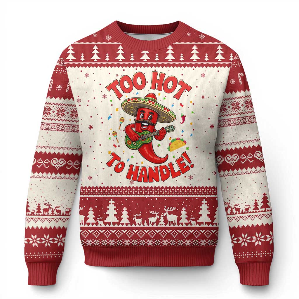 Funny Mexican Jalapeno Ugly Christmas Sweater Too Hot To Handle Cinco De Mayo Party TS12 Beige Red Print Your Wear