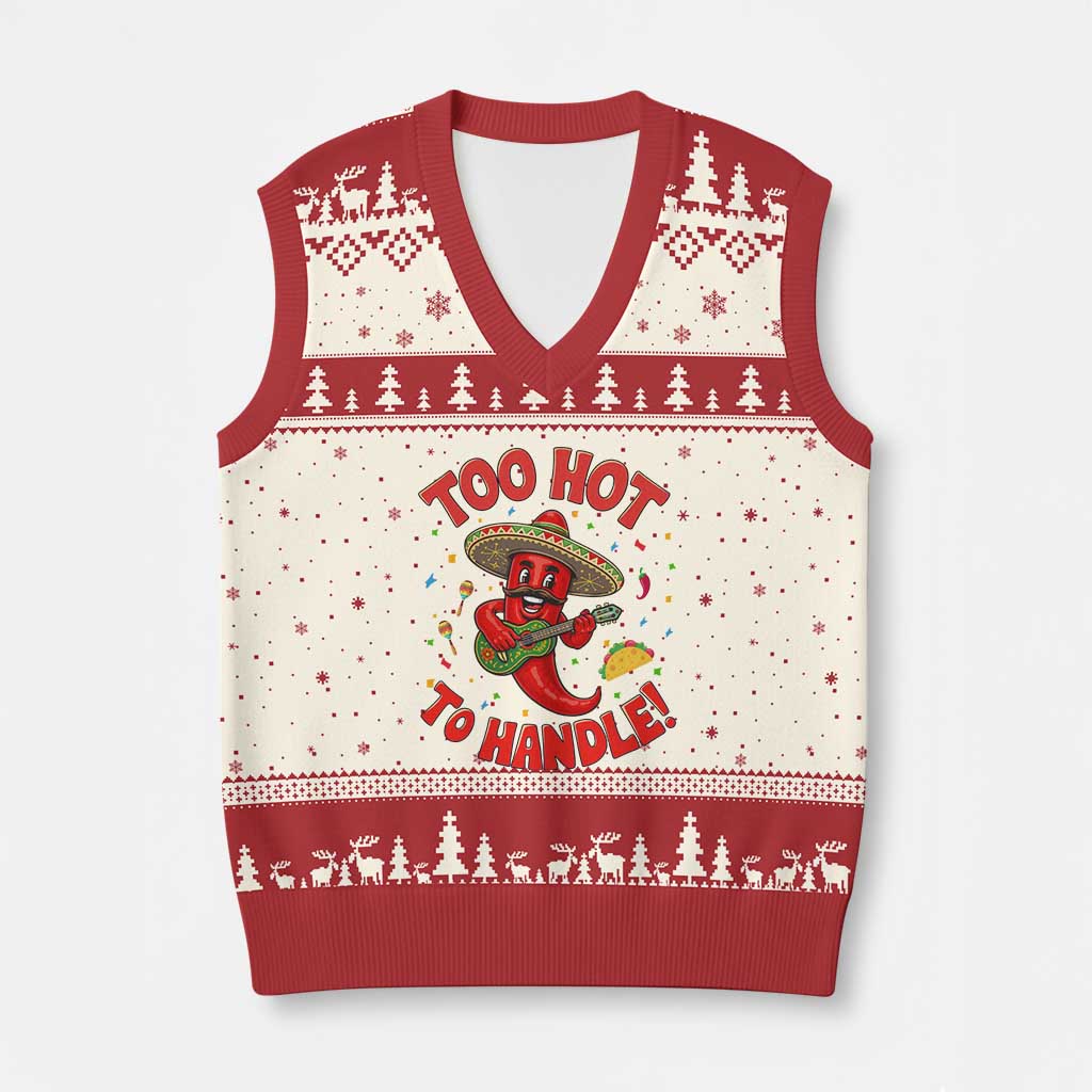 Funny Mexican Jalapeno V-Neck Knit Sweater Vest Too Hot To Handle Cinco De Mayo Party TS12 Beige Red Print Your Wear
