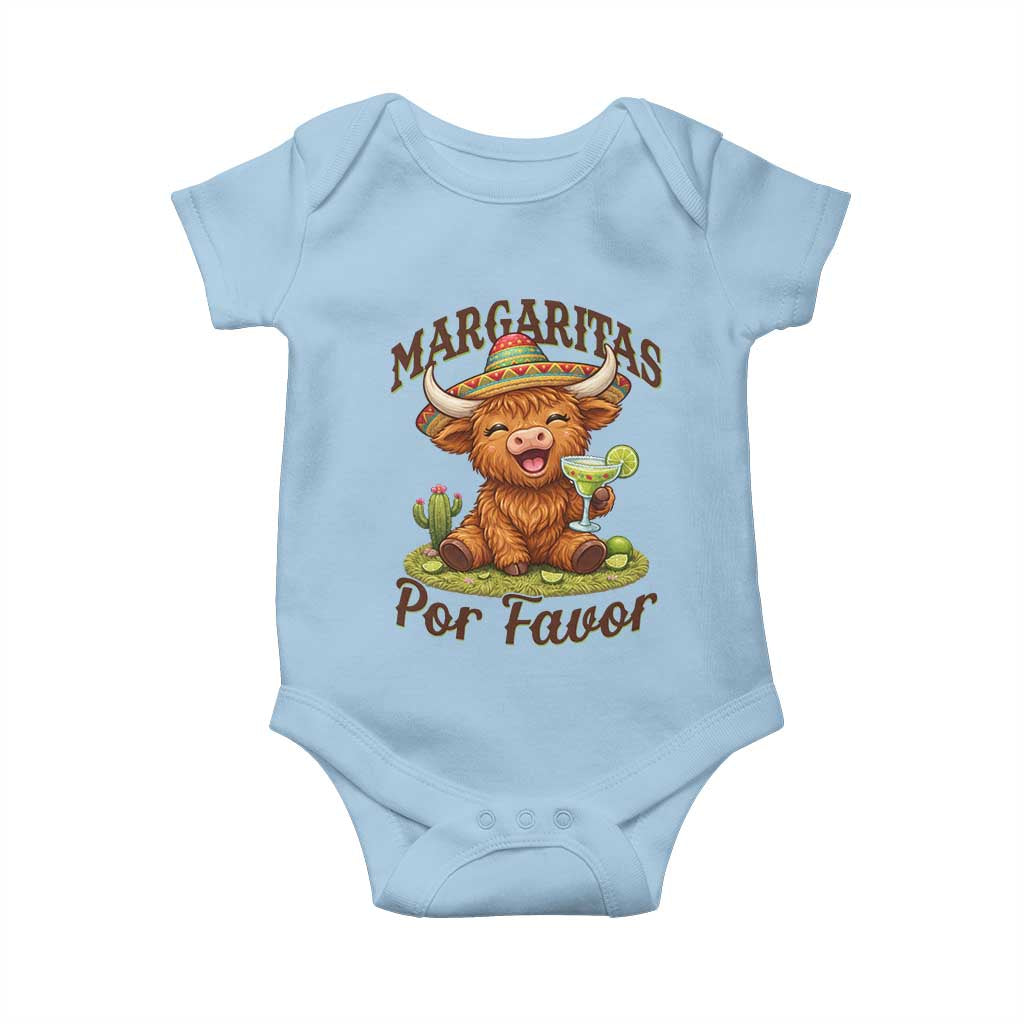 Funny Cinco De Mayo Highland Cow Baby Onesie Margaritas Por Favor TS12 Light Blue Print Your Wear