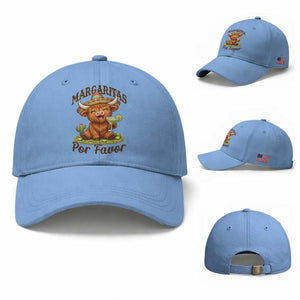 Funny Cinco De Mayo Highland Cow Baseball Cap Margaritas Por Favor TS12 Baseball Cap Universal Fit Light Blue Print Your Wear