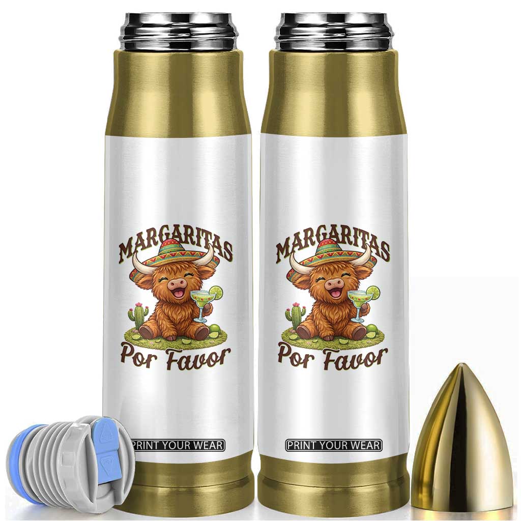Funny Cinco De Mayo Highland Cow Bullet Tumbler Margaritas Por Favor TS12 White Print Your Wear