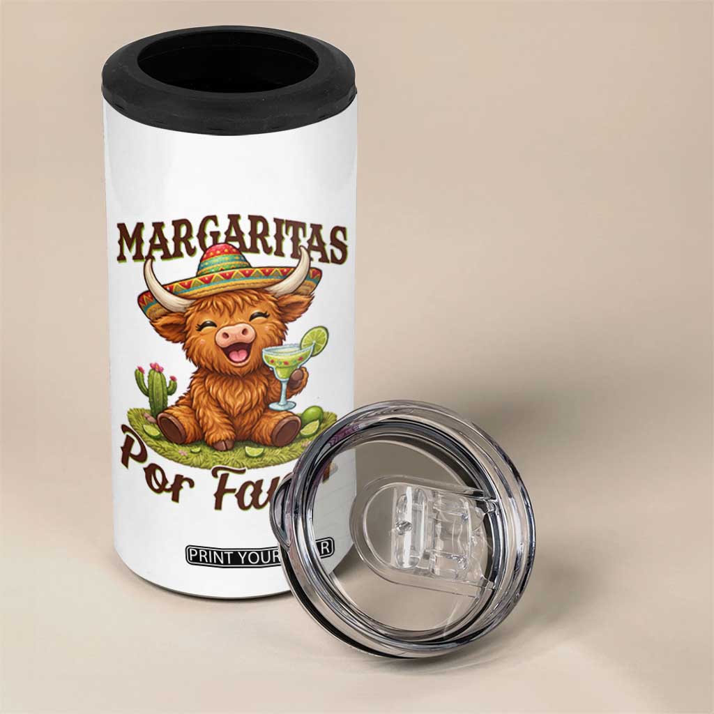Funny Cinco De Mayo Highland Cow 4 in 1 Can Cooler Tumbler Margaritas Por Favor TS12 Print Your Wear