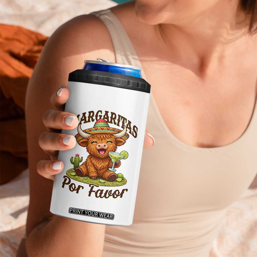 Funny Cinco De Mayo Highland Cow 4 in 1 Can Cooler Tumbler Margaritas Por Favor TS12 Print Your Wear