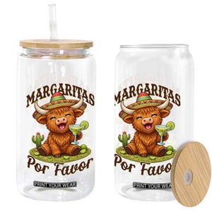 Funny Cinco De Mayo Highland Cow Glass Can Margaritas Por Favor TS12 Print Your Wear