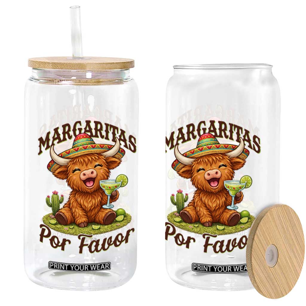 Funny Cinco De Mayo Highland Cow Glass Can Margaritas Por Favor TS12 Print Your Wear
