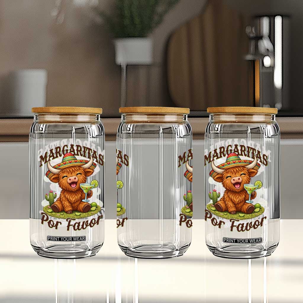 Funny Cinco De Mayo Highland Cow Glass Can Margaritas Por Favor TS12 Print Your Wear