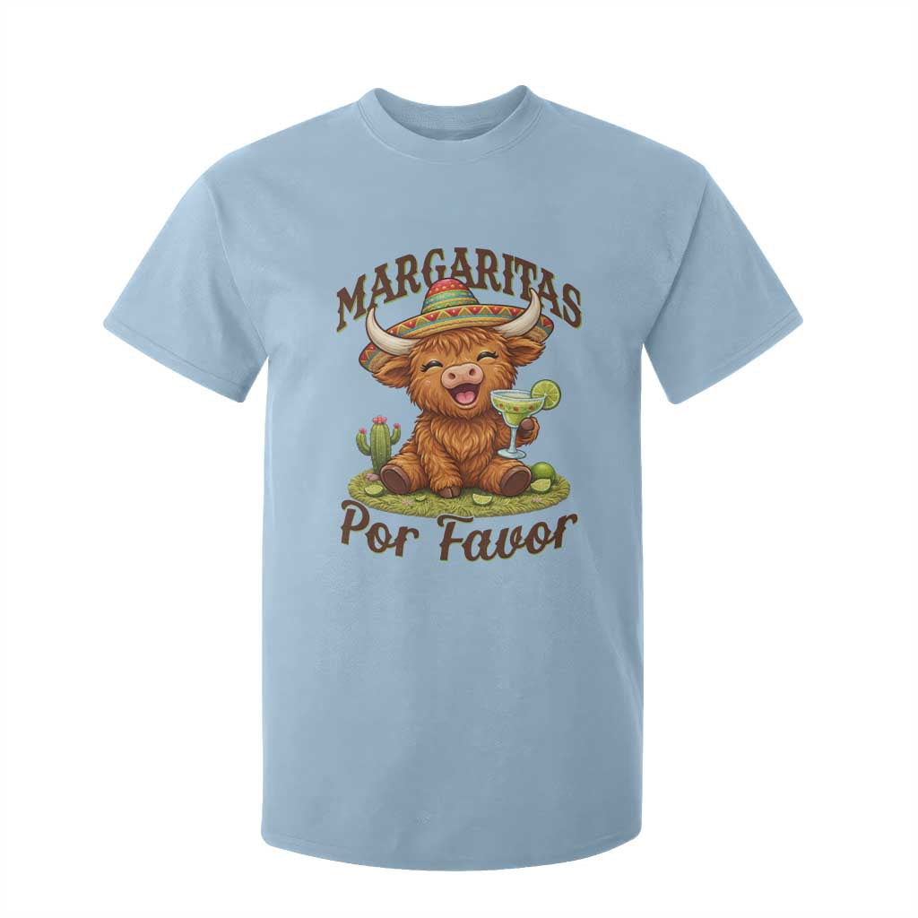 Funny Cinco De Mayo Highland Cow T Shirt For Kid Margaritas Por Favor TS12 Light Blue Print Your Wear