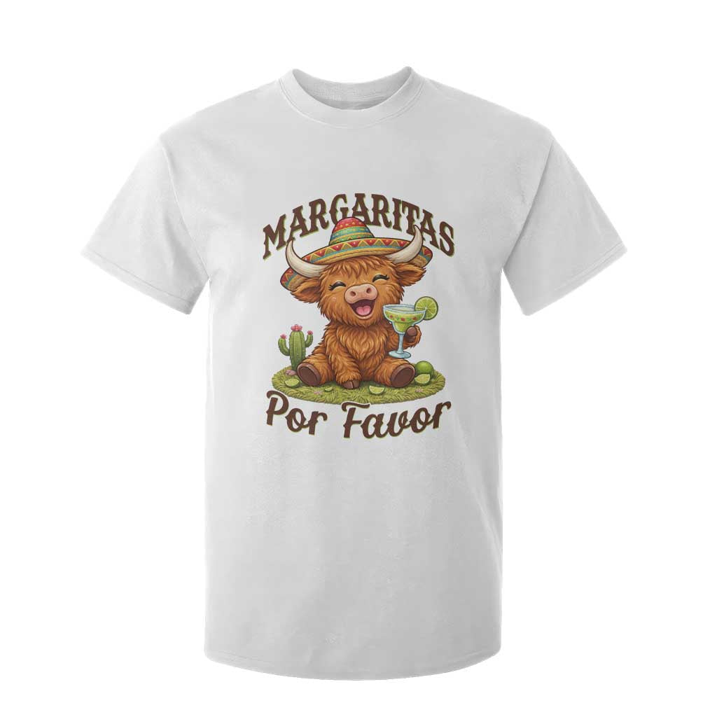 Funny Cinco De Mayo Highland Cow T Shirt For Kid Margaritas Por Favor TS12 White Print Your Wear