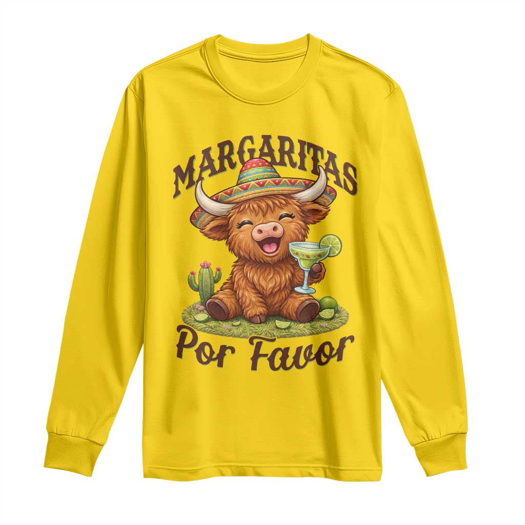 Funny Cinco De Mayo Highland Cow Long Sleeve Shirt Margaritas Por Favor TS12 Daisy Print Your Wear