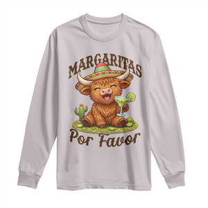 Funny Cinco De Mayo Highland Cow Long Sleeve Shirt Margaritas Por Favor TS12 Ice Gray Print Your Wear