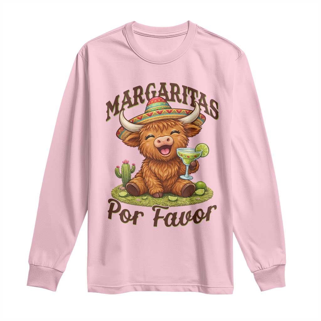 Funny Cinco De Mayo Highland Cow Long Sleeve Shirt Margaritas Por Favor TS12 Light Pink Print Your Wear
