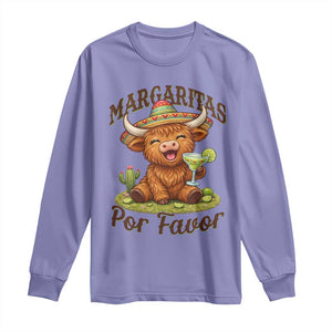 Funny Cinco De Mayo Highland Cow Long Sleeve Shirt Margaritas Por Favor TS12 Violet Print Your Wear