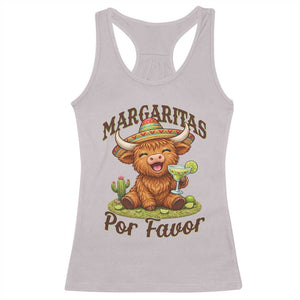 Funny Cinco De Mayo Highland Cow Racerback Tank Top Margaritas Por Favor TS12 Ice Gray Print Your Wear