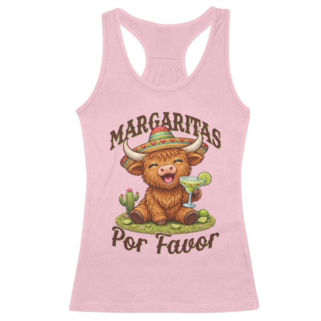 Funny Cinco De Mayo Highland Cow Racerback Tank Top Margaritas Por Favor TS12 Light Pink Print Your Wear