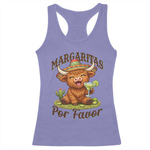 Funny Cinco De Mayo Highland Cow Racerback Tank Top Margaritas Por Favor TS12 Violet Print Your Wear