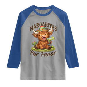 Funny Cinco De Mayo Highland Cow Raglan Shirt Margaritas Por Favor TS12 Sport Gray Royal Print Your Wear