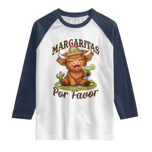 Funny Cinco De Mayo Highland Cow Raglan Shirt Margaritas Por Favor TS12 White Navy Print Your Wear
