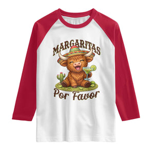 Funny Cinco De Mayo Highland Cow Raglan Shirt Margaritas Por Favor TS12 White Red Print Your Wear