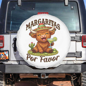 Funny Cinco De Mayo Highland Cow Spare Tire Cover Margaritas Por Favor TS12 No hole White Print Your Wear