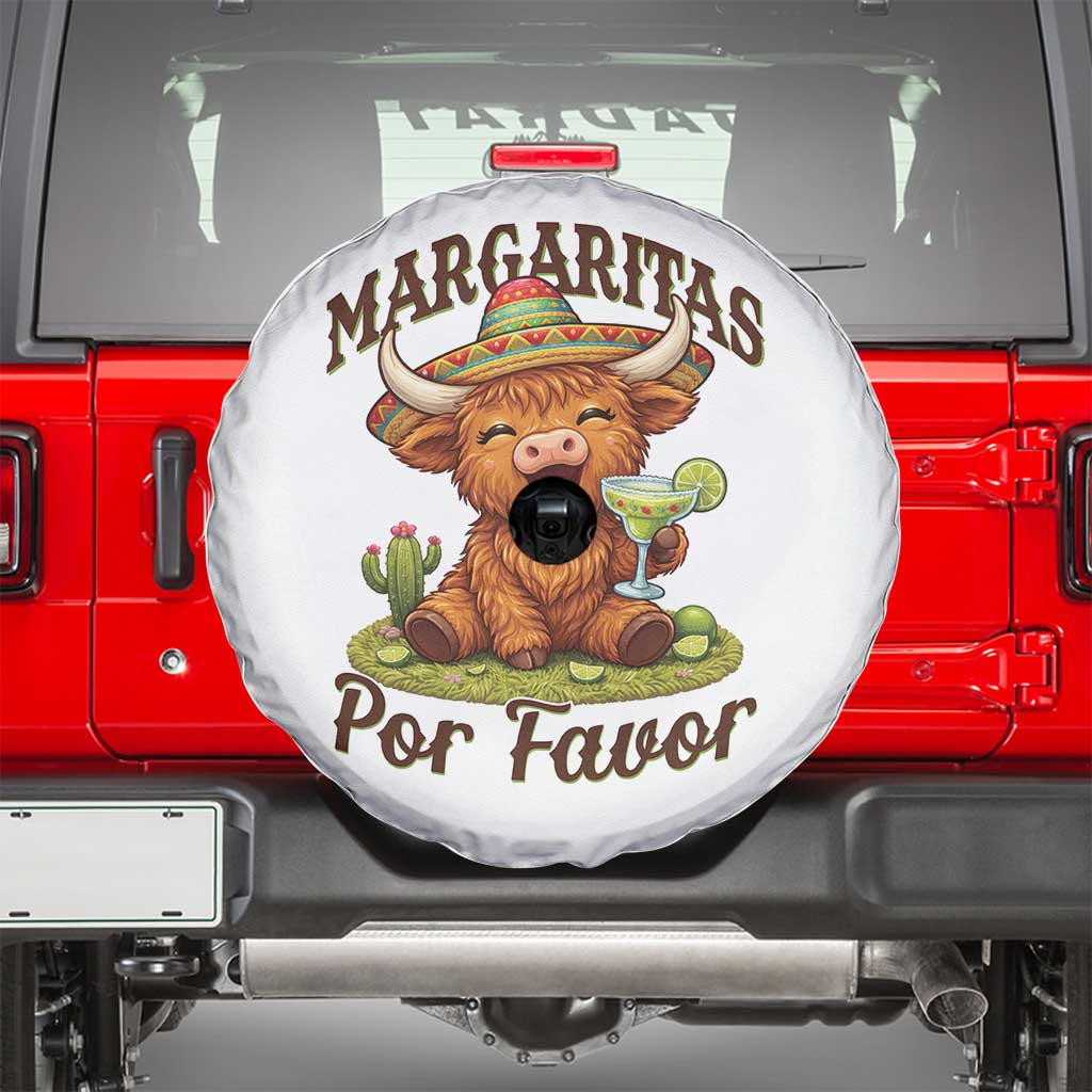 Funny Cinco De Mayo Highland Cow Spare Tire Cover Margaritas Por Favor TS12 White Print Your Wear