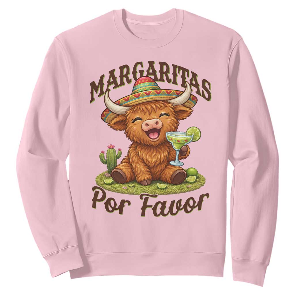 Funny Cinco De Mayo Highland Cow Sweatshirt Margaritas Por Favor TS12 Light Pink Print Your Wear