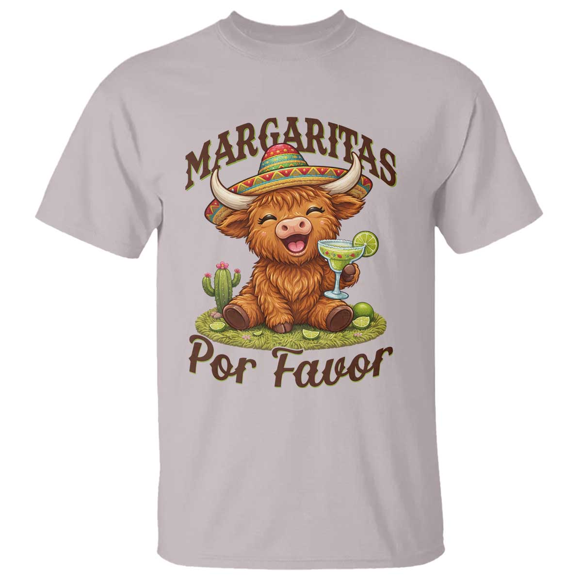 Funny Cinco De Mayo Highland Cow T Shirt Margaritas Por Favor TS12 Ice Gray Print Your Wear