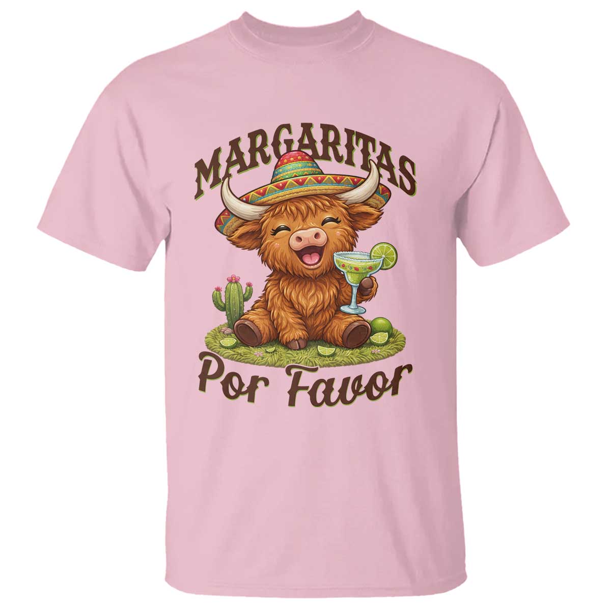 Funny Cinco De Mayo Highland Cow T Shirt Margaritas Por Favor TS12 Light Pink Print Your Wear