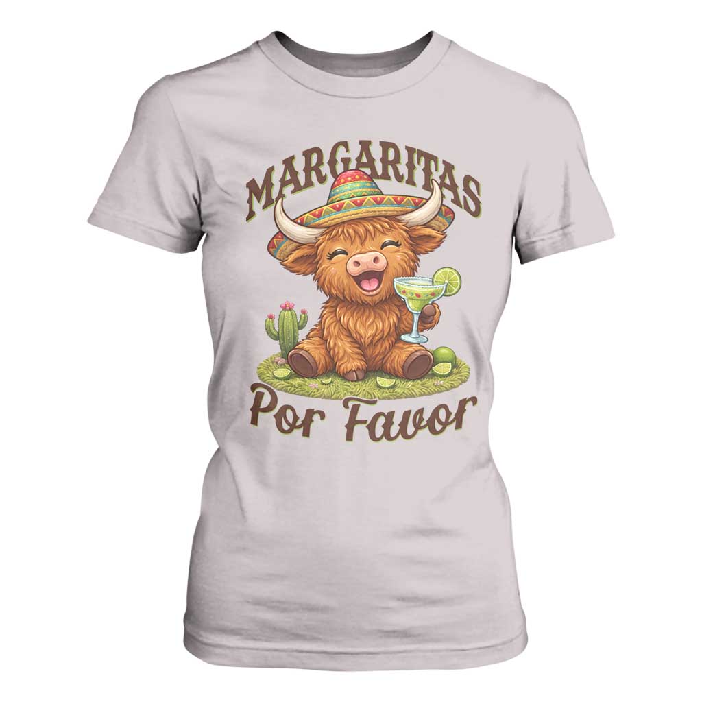 Funny Cinco De Mayo Highland Cow T Shirt For Women Margaritas Por Favor TS12 Ice Gray Print Your Wear