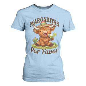 Funny Cinco De Mayo Highland Cow T Shirt For Women Margaritas Por Favor TS12 Light Blue Print Your Wear