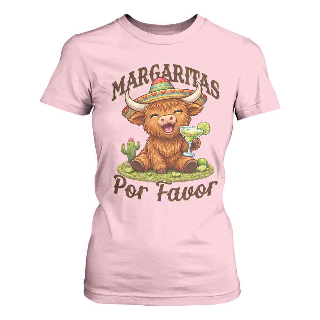 Funny Cinco De Mayo Highland Cow T Shirt For Women Margaritas Por Favor TS12 Light Pink Print Your Wear
