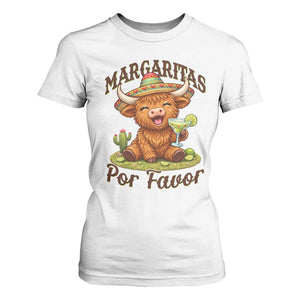 Funny Cinco De Mayo Highland Cow T Shirt For Women Margaritas Por Favor TS12 White Print Your Wear