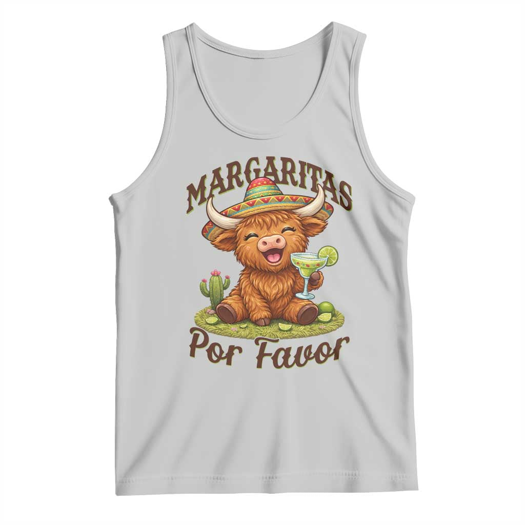 Funny Cinco De Mayo Highland Cow Tank Top Margaritas Por Favor TS12 Ash Print Your Wear