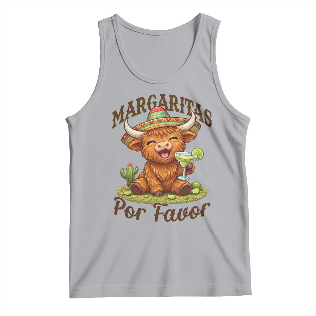 Funny Cinco De Mayo Highland Cow Tank Top Margaritas Por Favor TS12 Athletic Heather Print Your Wear
