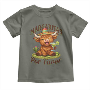Funny Cinco De Mayo Highland Cow Toddler T Shirt Margaritas Por Favor TS12 Military Green Print Your Wear