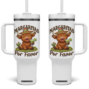 Funny Cinco De Mayo Highland Cow Tumbler With Handle Margaritas Por Favor TS12 One Size: 40 oz White Print Your Wear