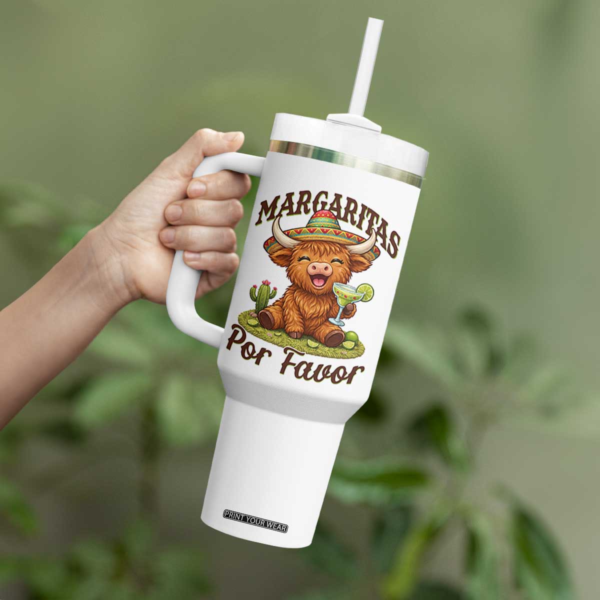 Funny Cinco De Mayo Highland Cow Tumbler With Handle Margaritas Por Favor TS12 Print Your Wear