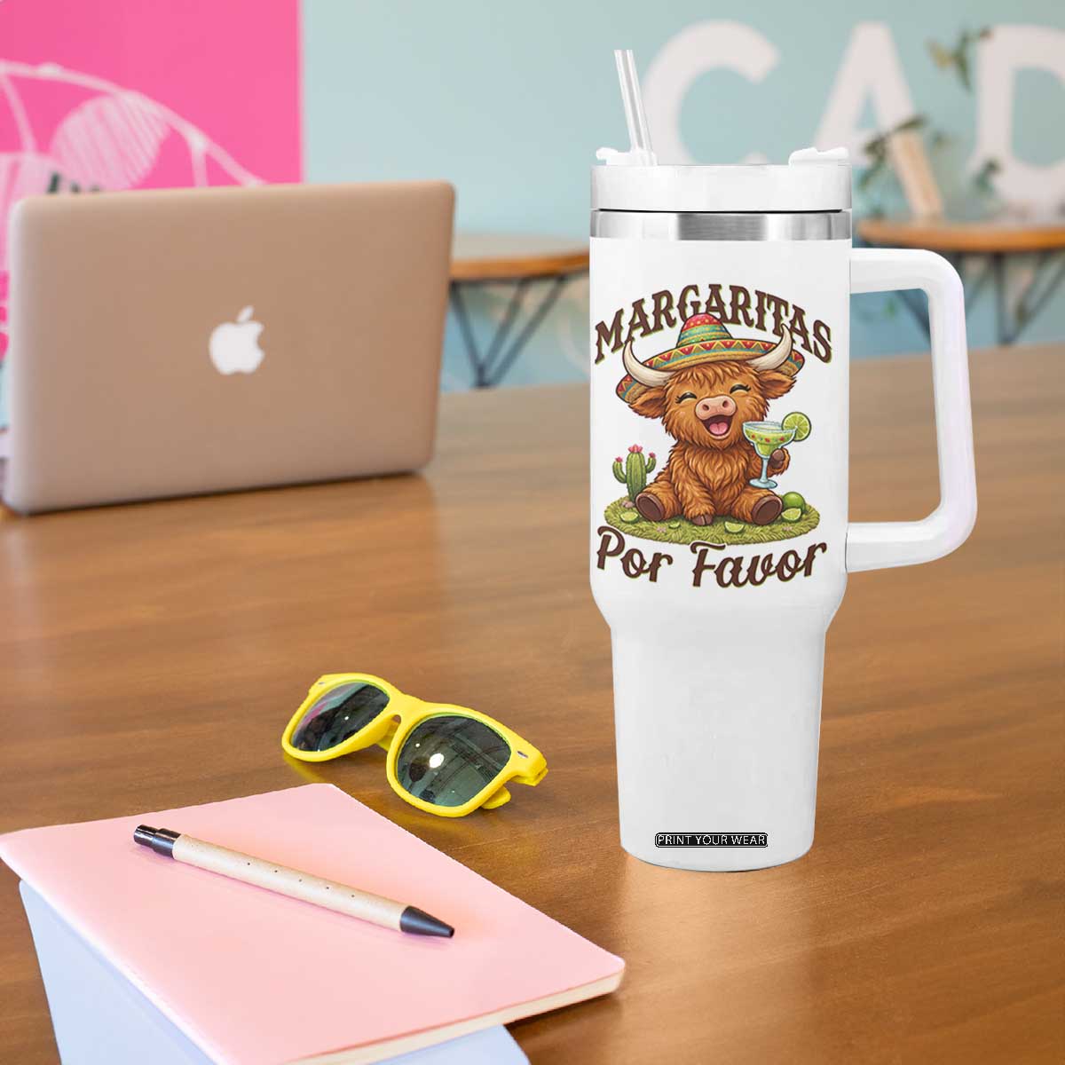 Funny Cinco De Mayo Highland Cow Tumbler With Handle Margaritas Por Favor TS12 Print Your Wear