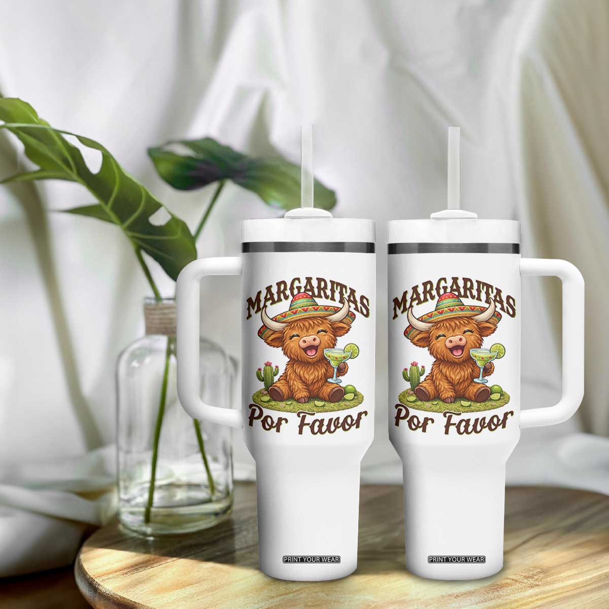 Funny Cinco De Mayo Highland Cow Tumbler With Handle Margaritas Por Favor TS12 Print Your Wear