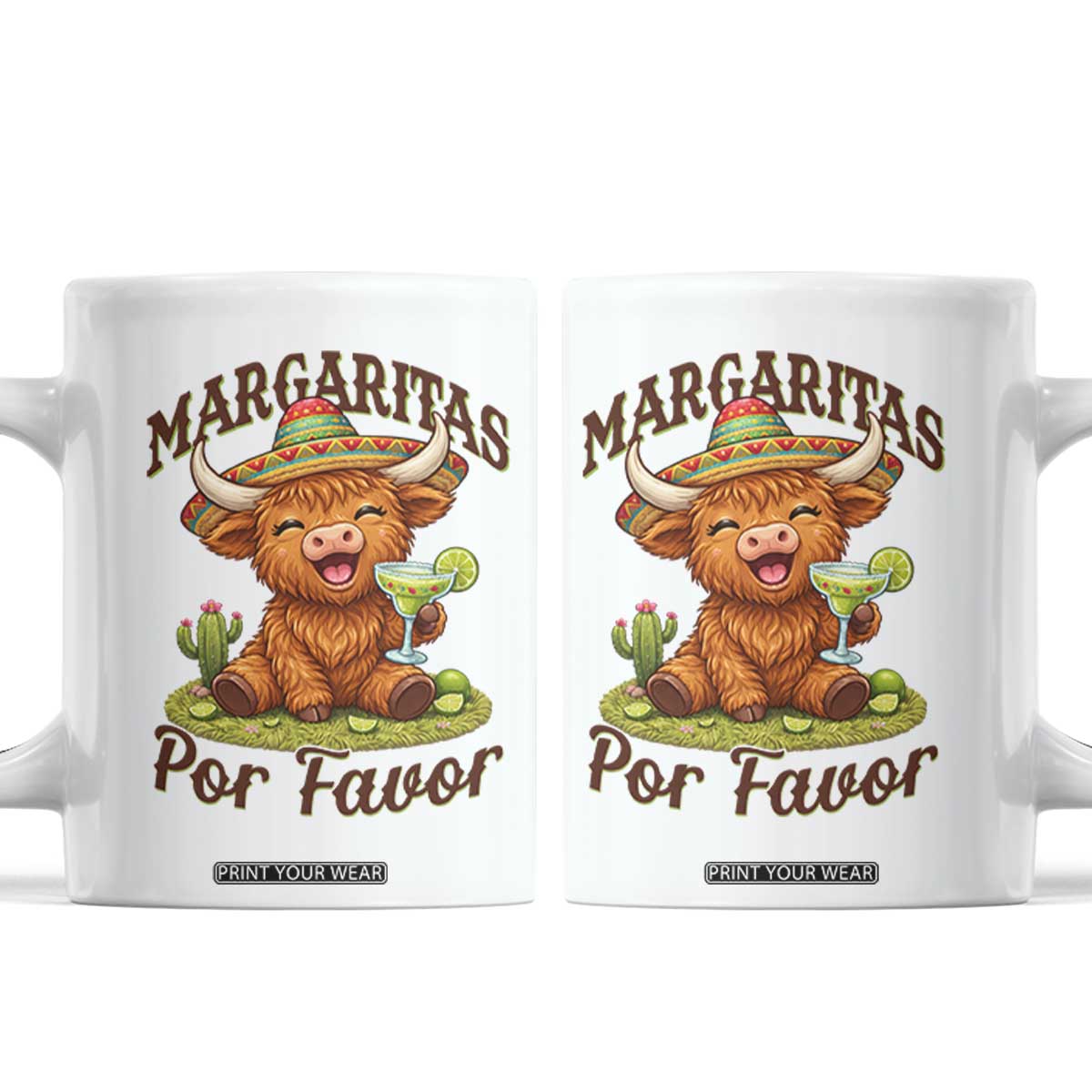 Funny Cinco De Mayo Highland Cow Coffee Mug Margaritas Por Favor TS12 White Print Your Wear