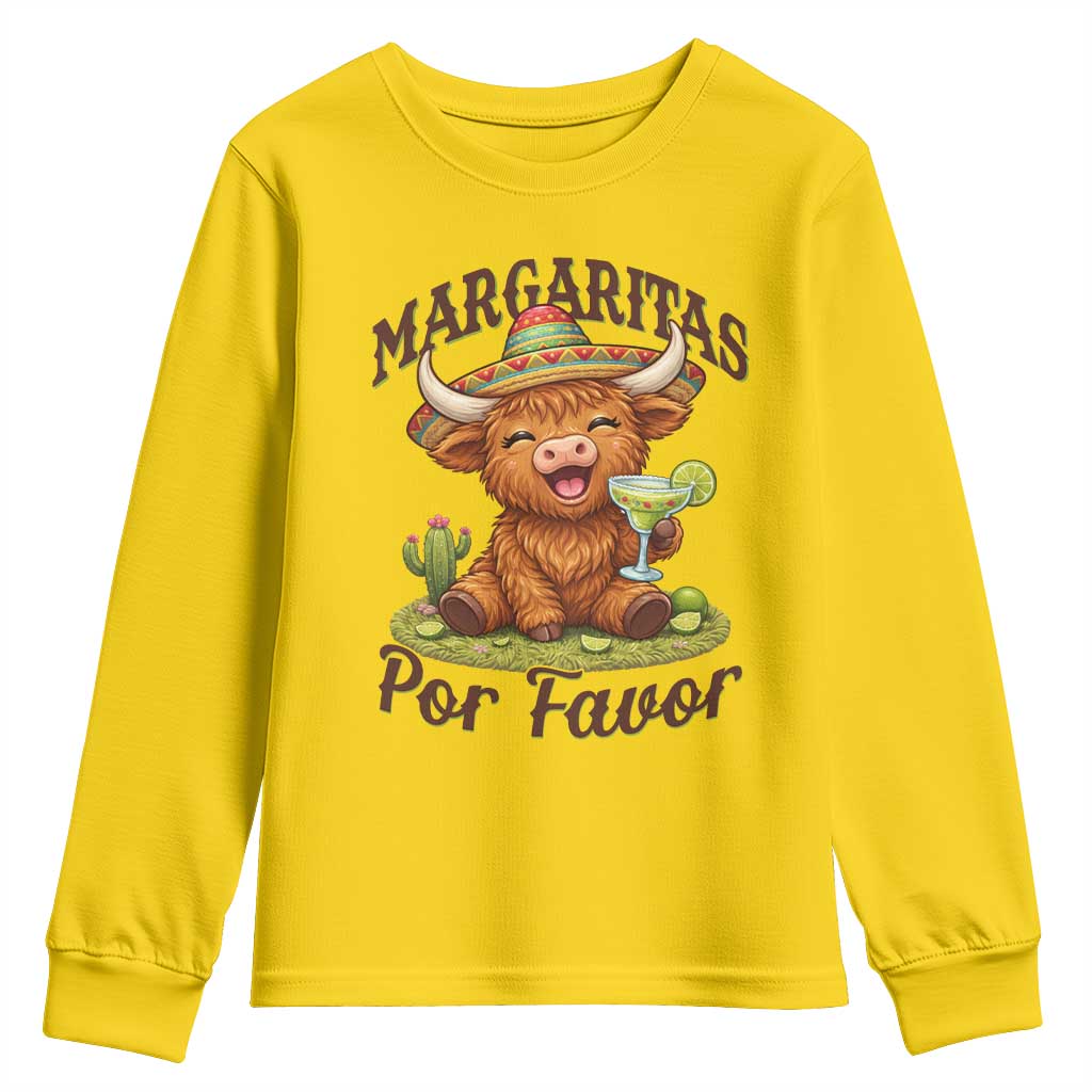 Funny Cinco De Mayo Highland Cow Youth Sweatshirt Margaritas Por Favor TS12 Daisy Print Your Wear