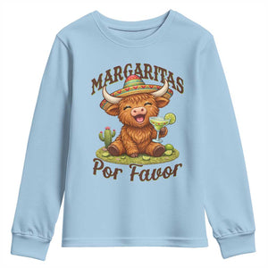 Funny Cinco De Mayo Highland Cow Youth Sweatshirt Margaritas Por Favor TS12 Light Blue Print Your Wear