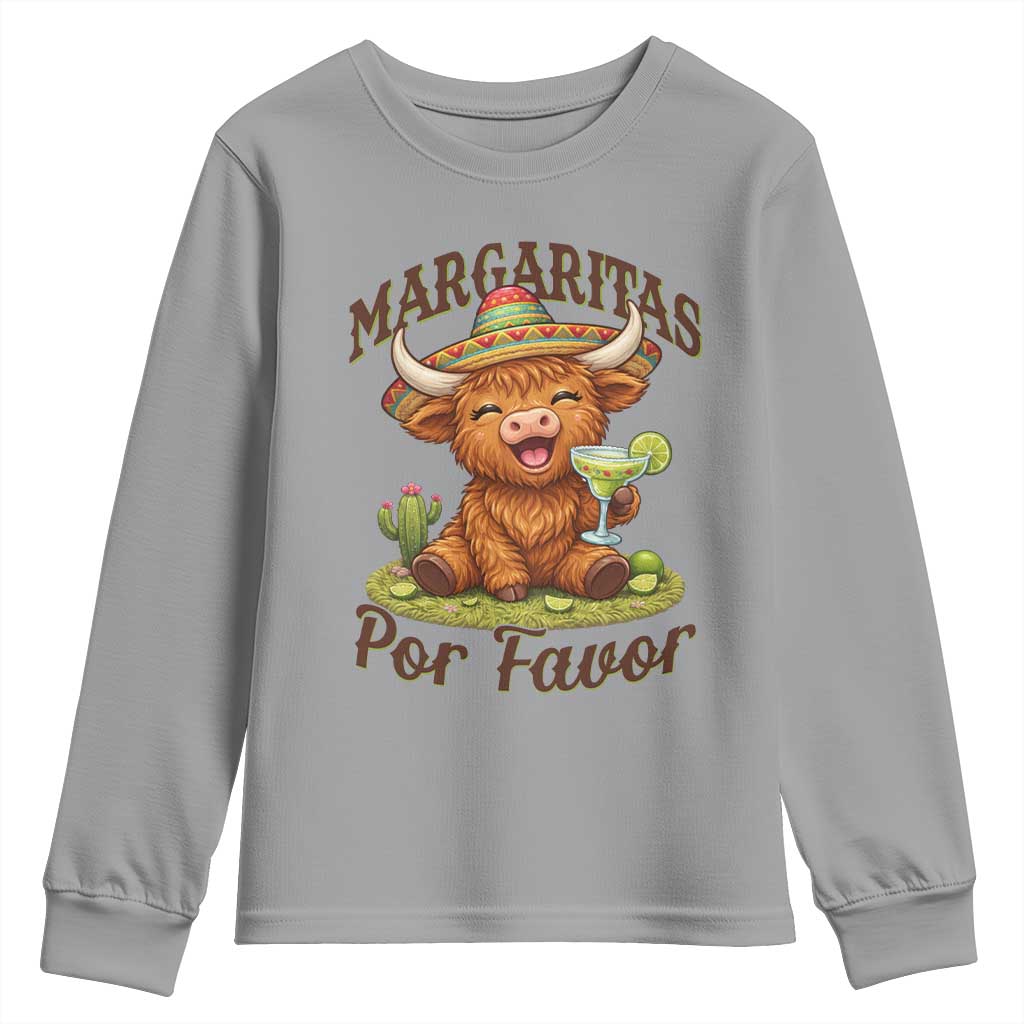 Funny Cinco De Mayo Highland Cow Youth Sweatshirt Margaritas Por Favor TS12 Sport Gray Print Your Wear