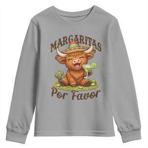 Funny Cinco De Mayo Highland Cow Youth Sweatshirt Margaritas Por Favor TS12 Sport Gray Print Your Wear