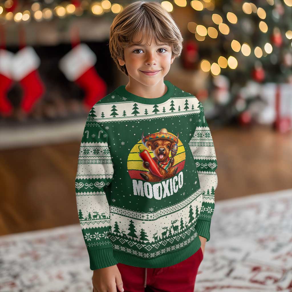 Funny Highland Cow MooXico Ugly Christmas Sweater Cinco De Mayo Fiesta Party TS12 Forest Green Beige Print Your Wear