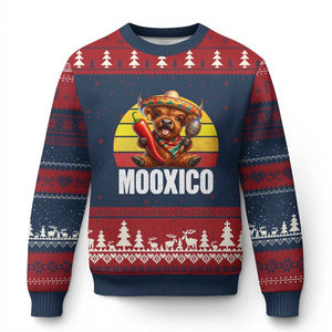 Funny Highland Cow MooXico Ugly Christmas Sweater Cinco De Mayo Fiesta Party TS12 Navy Red Print Your Wear