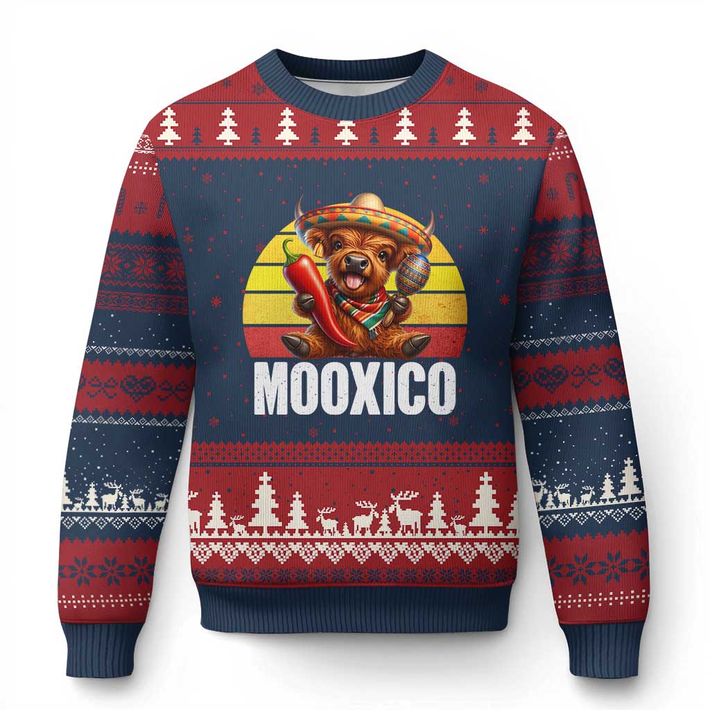 Funny Highland Cow MooXico Ugly Christmas Sweater Cinco De Mayo Fiesta Party TS12 Navy Red Print Your Wear