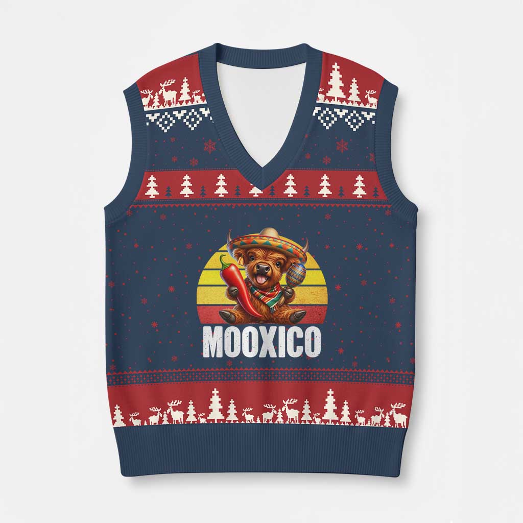 Funny Highland Cow MooXico V-Neck Knit Sweater Vest Cinco De Mayo Fiesta Party TS12 Navy Red Print Your Wear